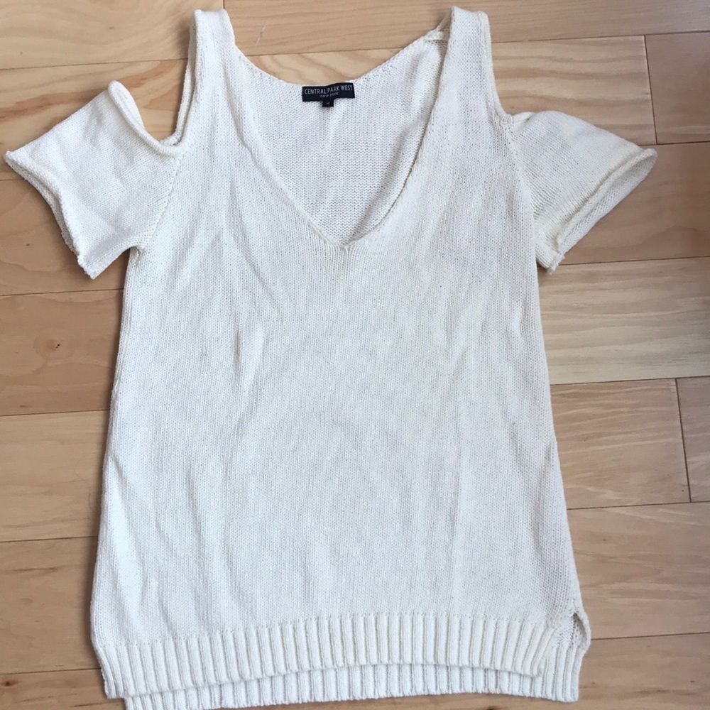 Central Park West cold shoulder Cream sweater